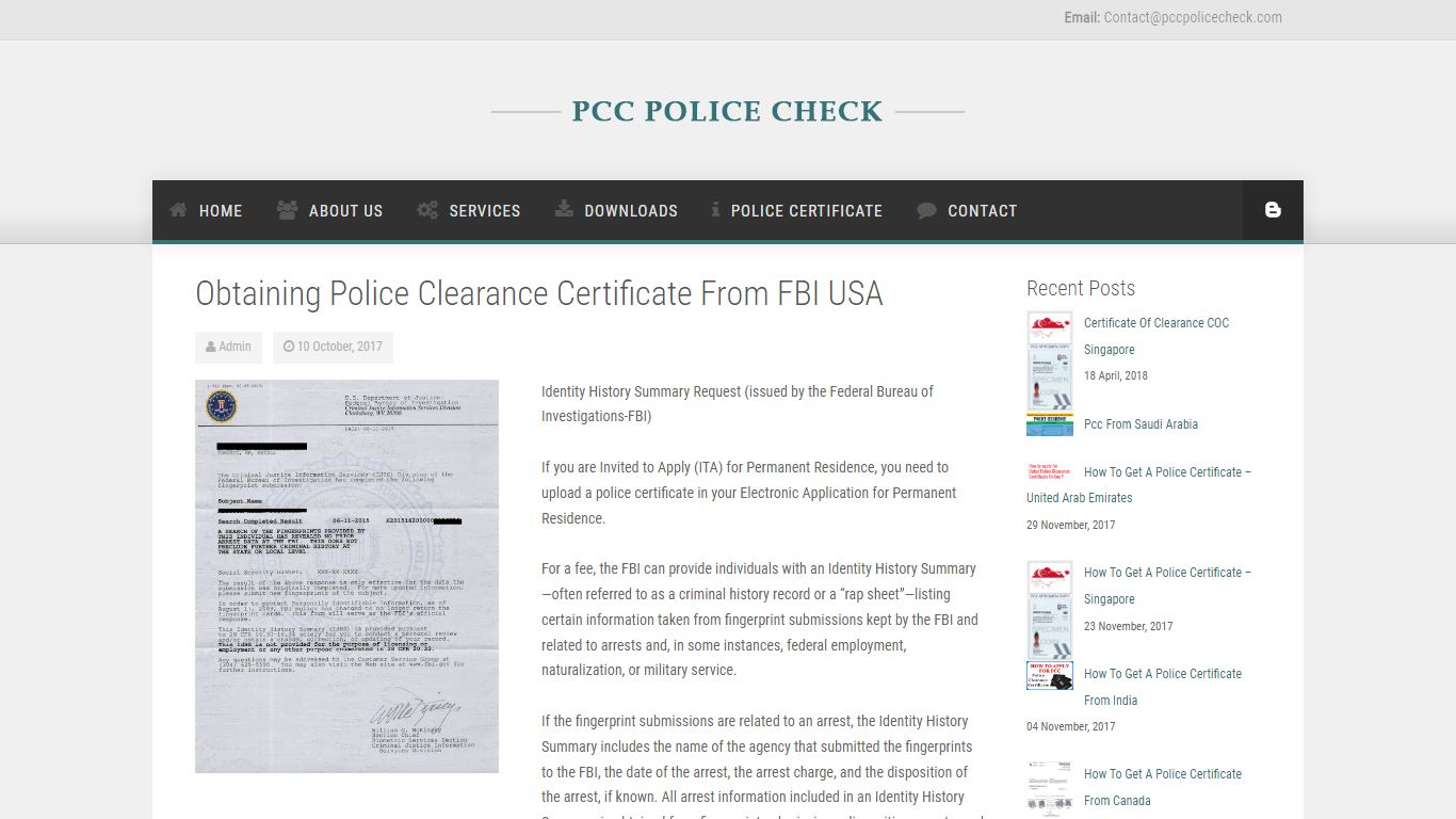 Obtaining Police Clearance Certificate From FBI USA - PCC POLICE CHECK